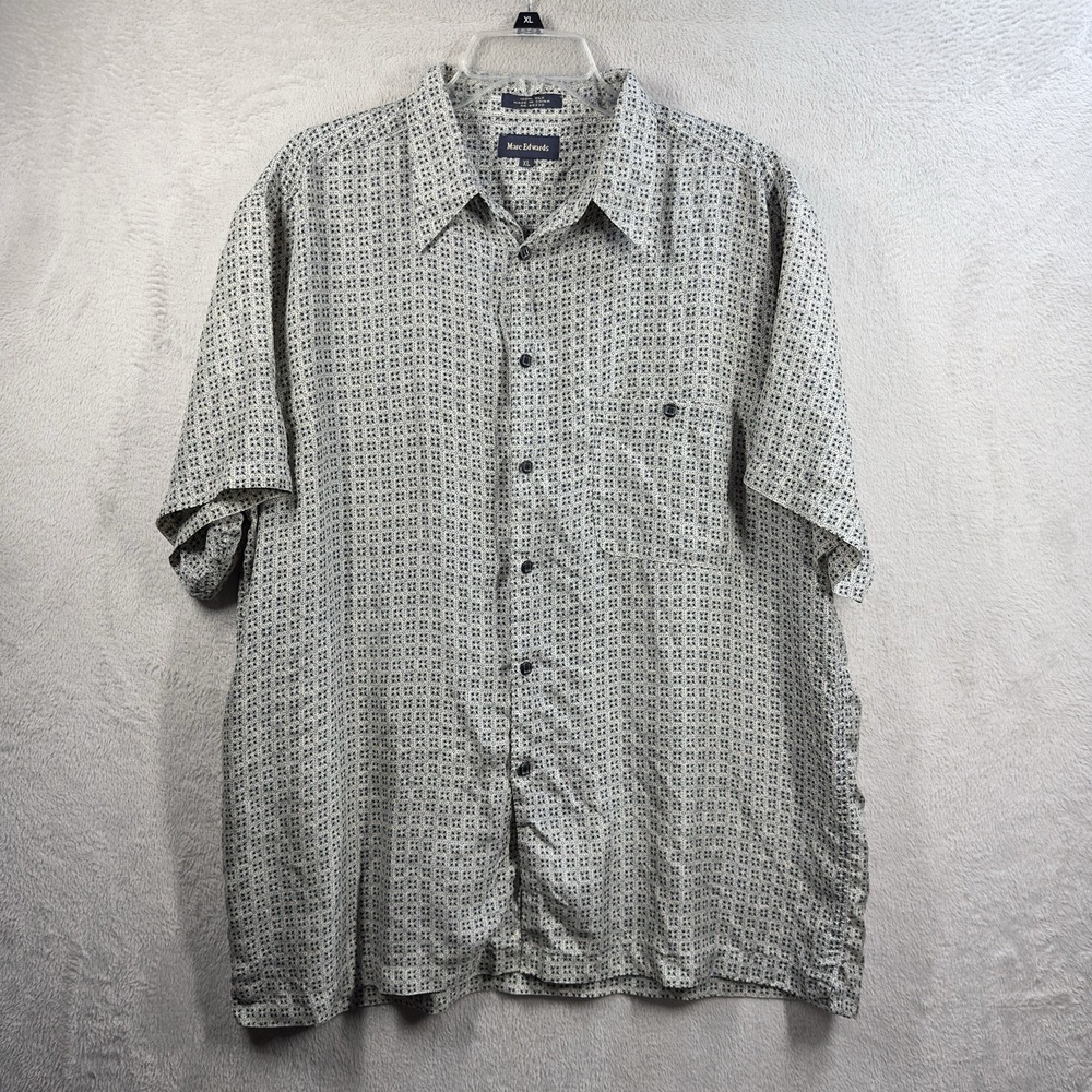 Marc Edwards Men's Printed 100% Silk Button Down Shirt‎ Men's Size XL 90s VTG